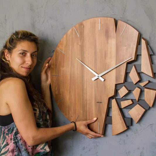 Horloge Murale Surdimensionnée en Bois 80 cm - Décor Unique Handmade